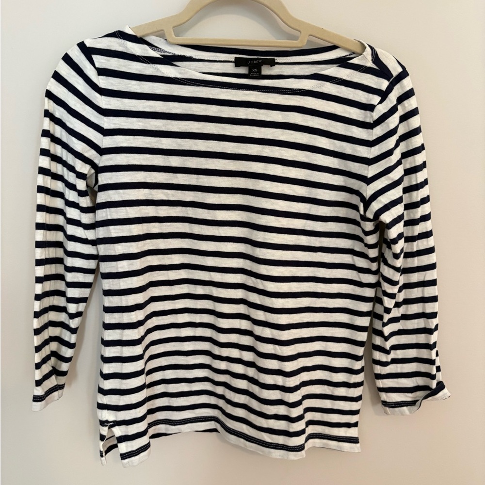 J. Crew Women's Striped Navy and White Boatneck